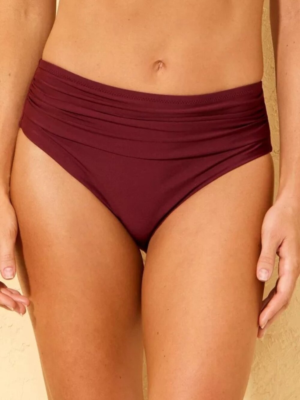 NEW Shade & Shore Shirred Waistband Medium Coverage Bikini Bottom - Burgundy